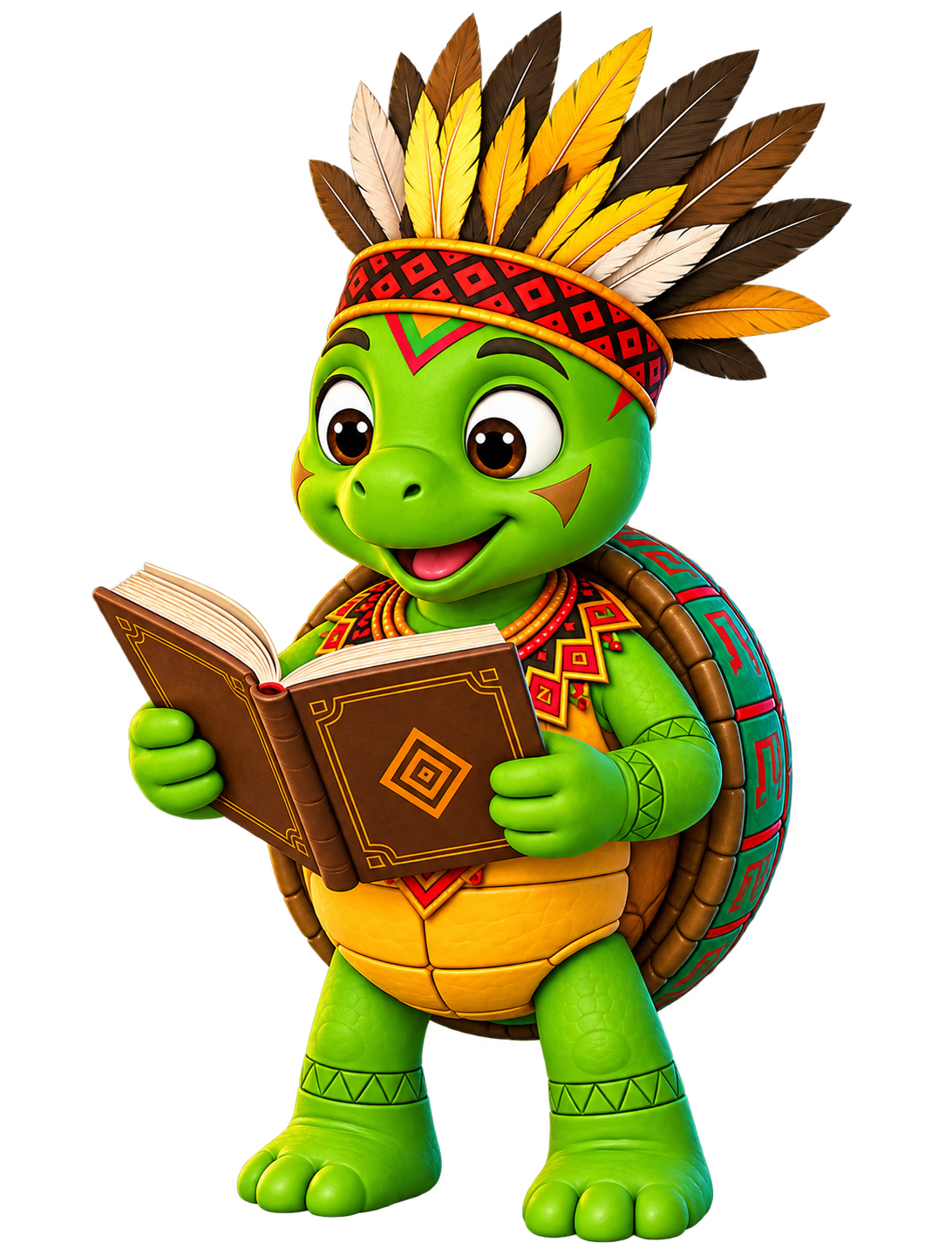 Soggy, the Soged turtle mascot, reading a cultural book